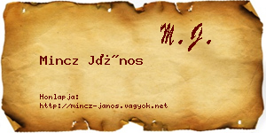 Mincz János névjegykártya